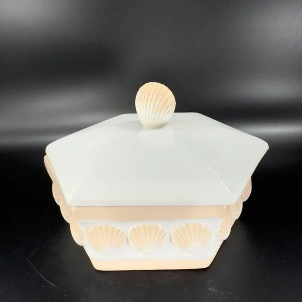 Vintage Rosenthal Netter Hexagonal Seashell Container Jar With Lid Made in Italy